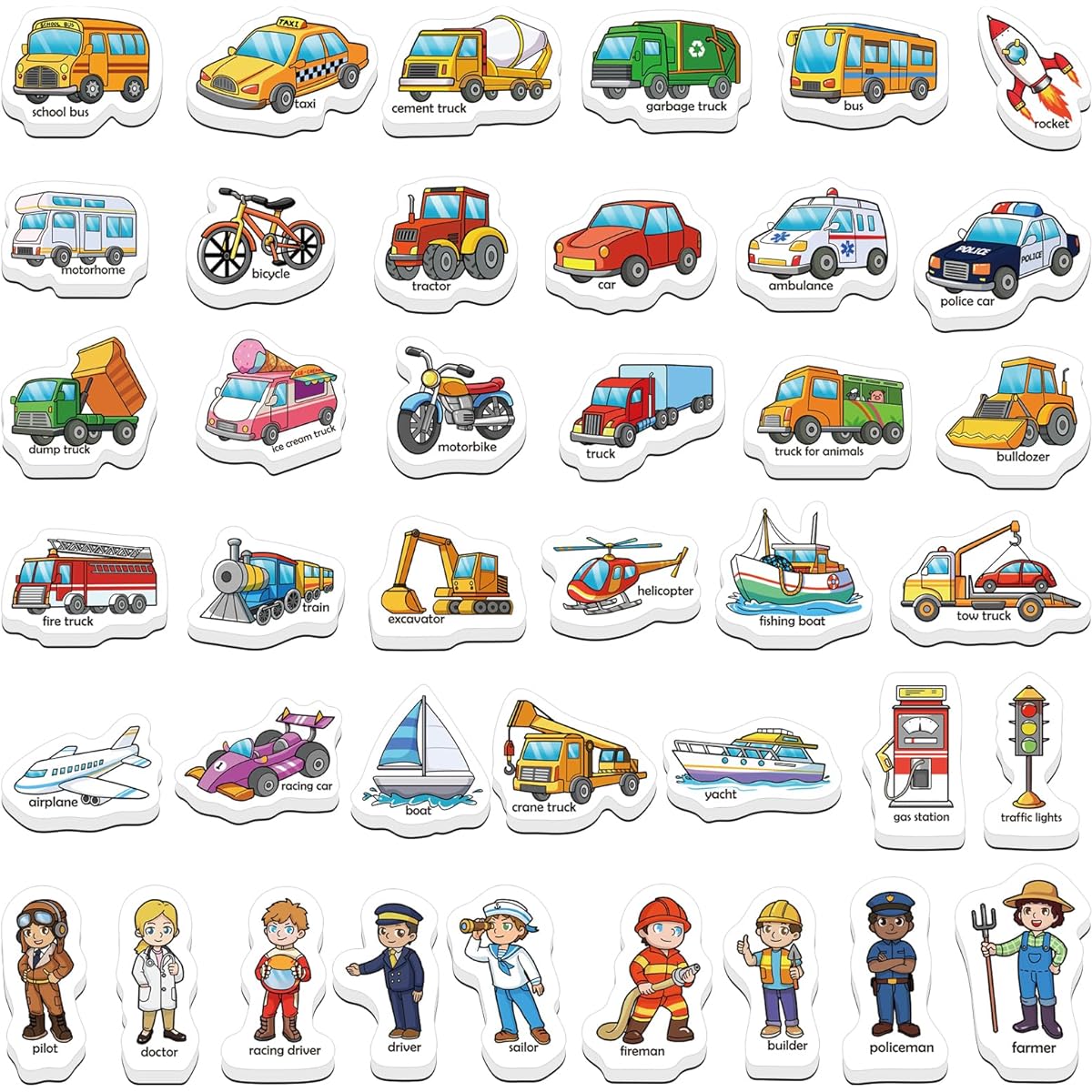 Kasfalci 40 Vehicle Magnets Refrigerator Refrigerator Magnet for Kids Transportation Car Airplane Boat Profession Magnetic Toys for Toddlers Learning Games Kindergarten Classroom Speech Therapy