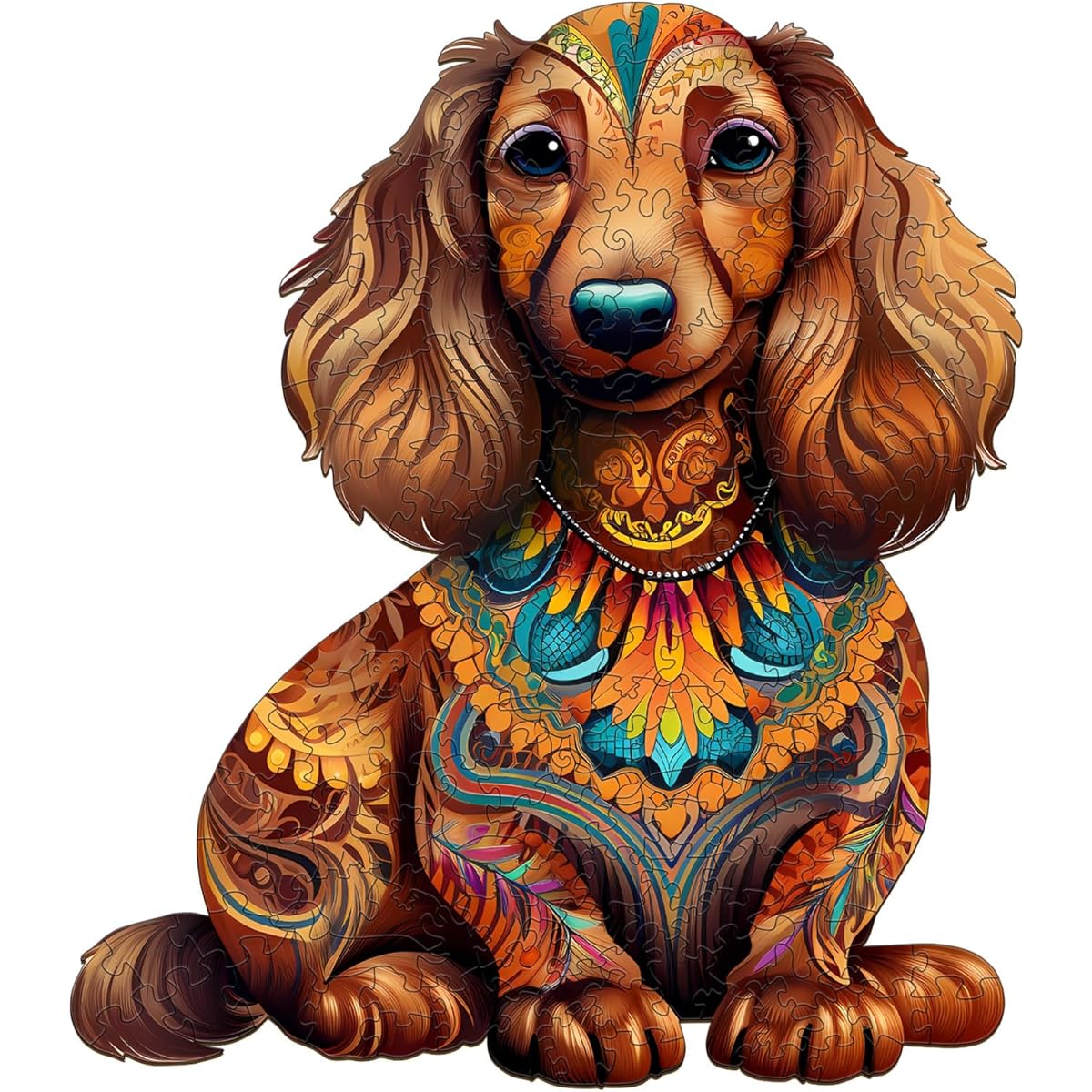 WOODBESTS Wooden Puzzle for Adults - Long Hair Dachshund Puzzle Large 260 Pieces 11.7" x 13.3" Beautiful Wooden Box Wooden Jigsaw Puzzle Unique Shape Birthday Gift for Adults and Kids Family Game