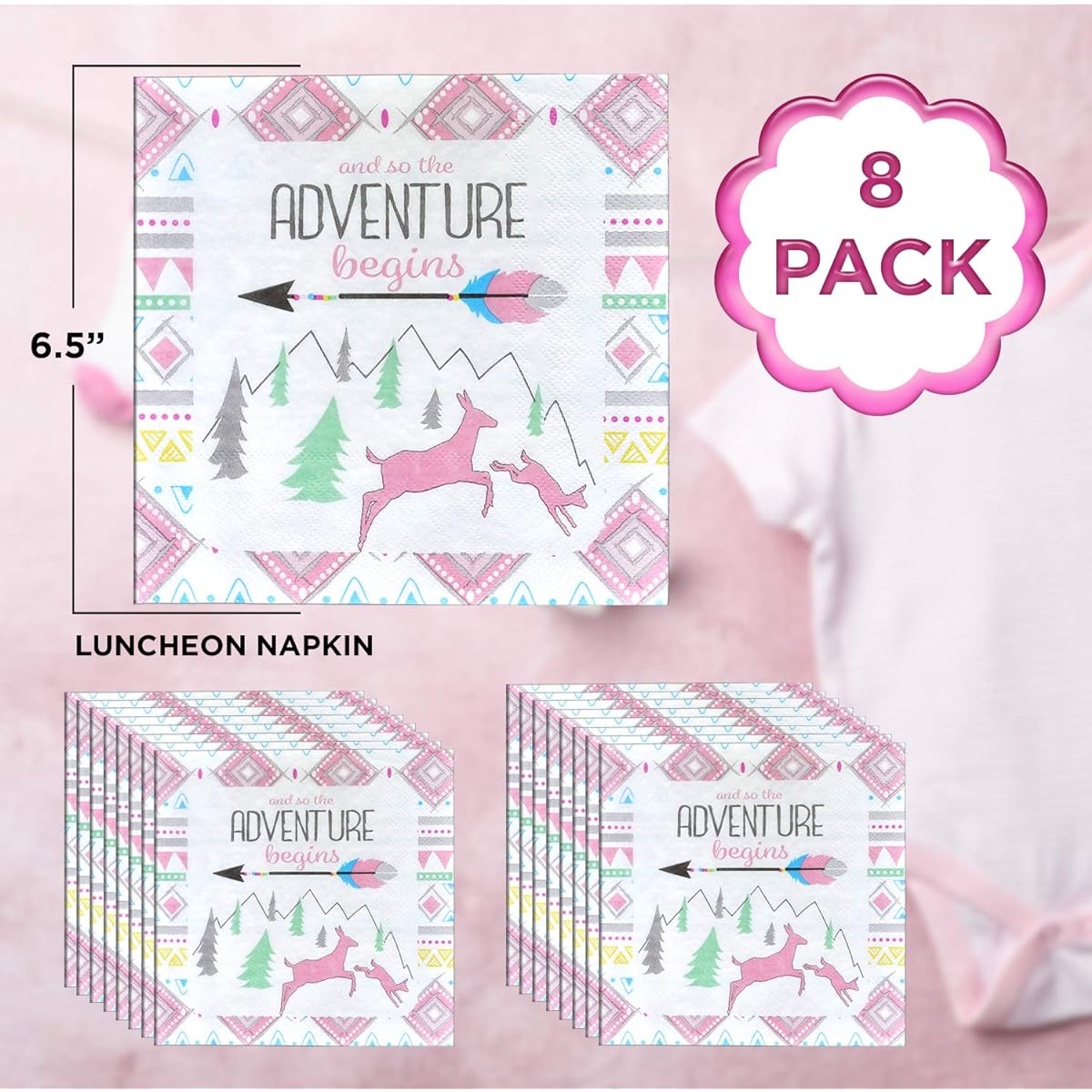 The Adventure Begins GIRL Luncheon Napkins (16 Pack) The Adventure Begins Collection by Havercamp