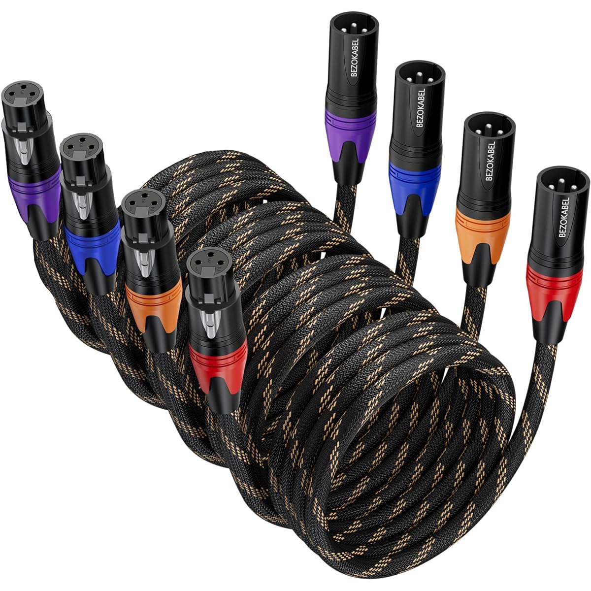 BEZOKABEL XLR Cable XLR Cable 3ft 4 Pack Mic Cable Male to Female Nylon Braided 3 Pin XLR Speaker Cable