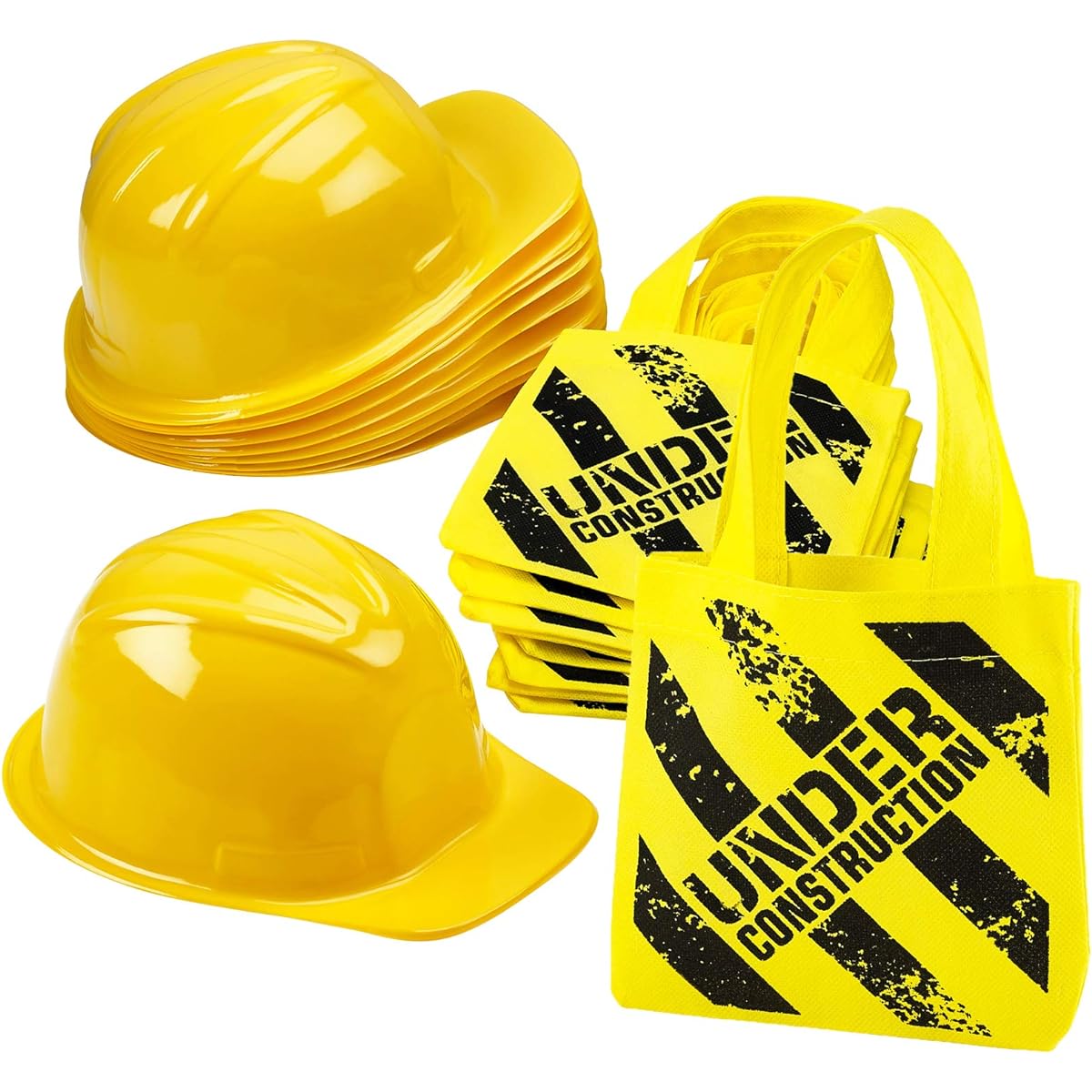 Bedwina Construction Birthday Party Supplies - (24 Pack) Construction Party Hats & Mini Tote Bag Supplies - (12) Yellow Toy Hats and (12) Construction Goodie Bags
