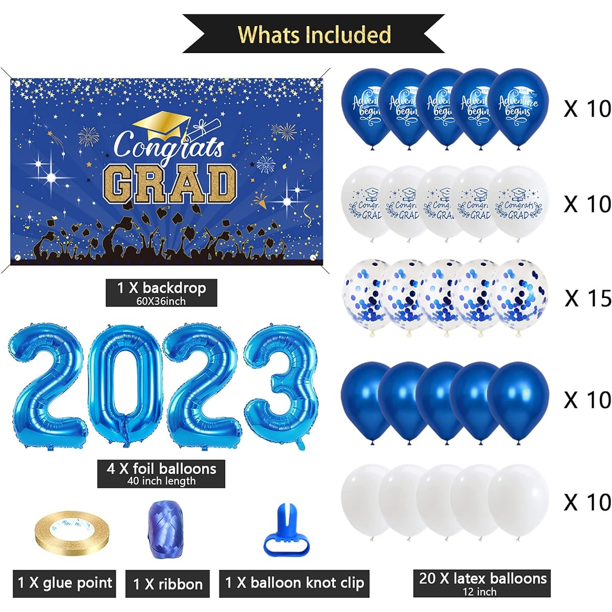 Graduation Decorations 2022, Graduation Party Supplies Includes Congratulations Graduation Backdrop, Congratulations Banner, Hanging Swirls, 2022 Number Foil Balloons, Graduation Party Decorations (Blue & Black)
