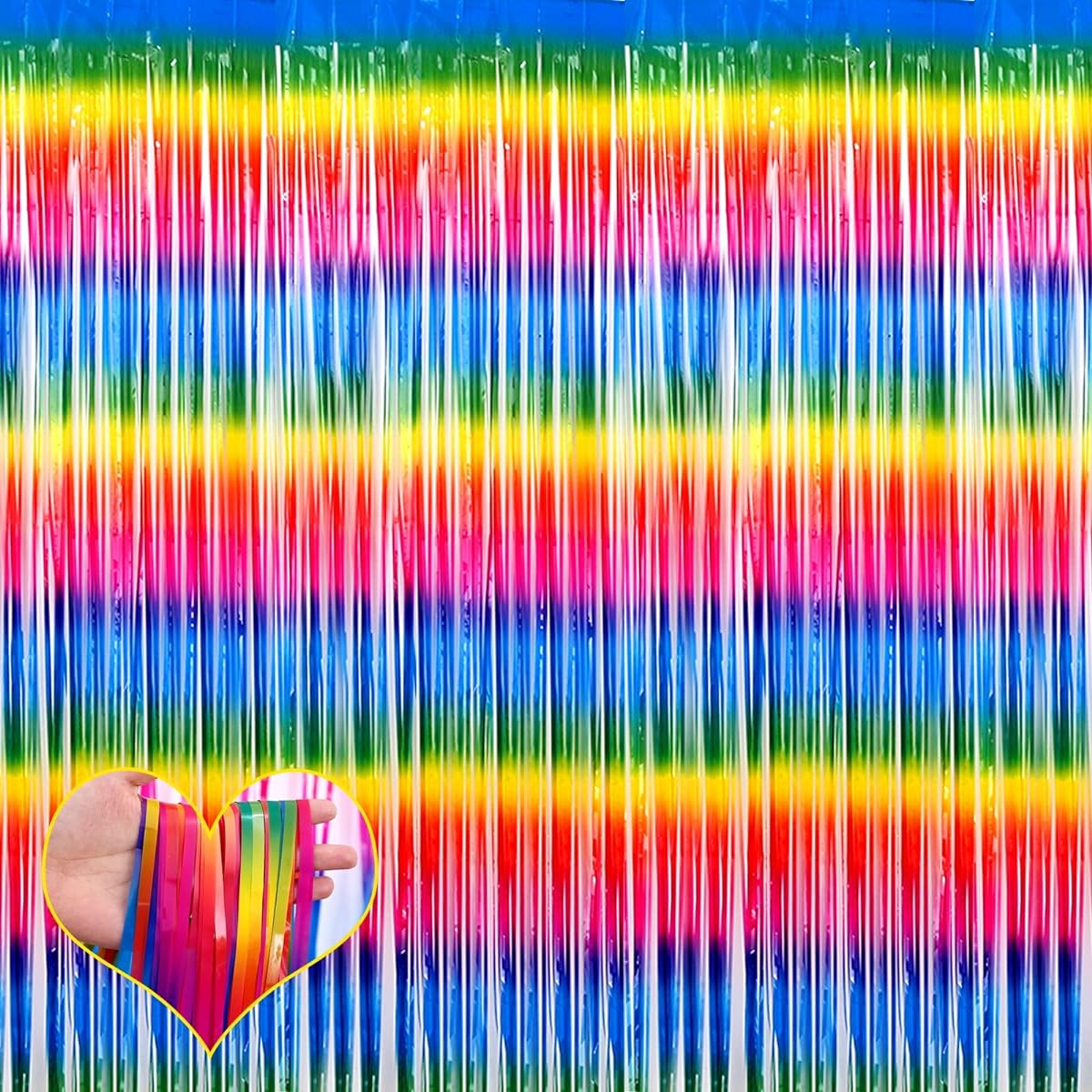 Rainbow Fringe Curtain Backdrop 3.2ft x 6.6ft Metallic Tinsel Foil Fringe Streamer Curtains Backdrop Photo Booth Birthday Wedding Baby Shower Party Thanksgiving Christmas Decorations Set of 4