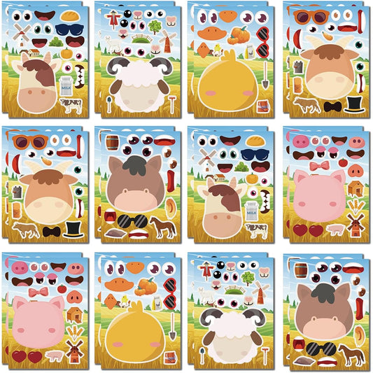24 Sheets Make a Face Stickers for Kids DIY Puzzle Stickers Crafts Children Birthday Party Favors Exchange Gifts (Farm Animals)