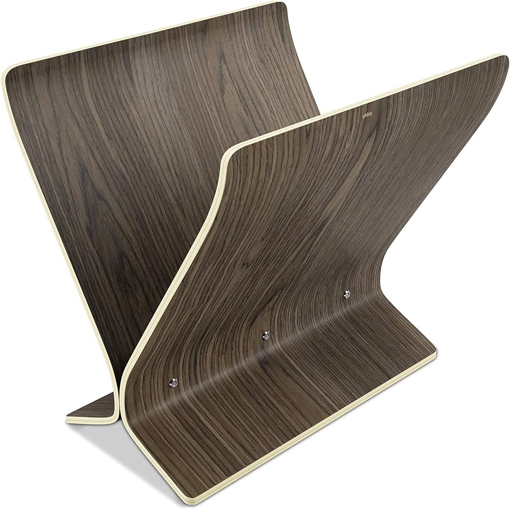 umbra Magazine Rack Floor Standing Book Stand Magazine Book Storage Rack Curved Wooden Wooden Magazine Storage Living Room Bedroom Cushion Blanket Arling 21013710746 Walnut Wood