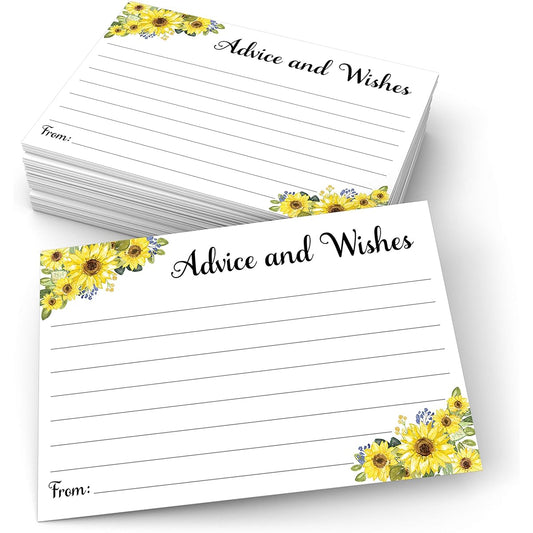 321Done Advice and Wishes Cards, Sunflowers, 50 Cards, 4x6, Watercolor Floral, Wedding, Bridal, Retirement, Graduation, Anniversary, Made in the USA, White