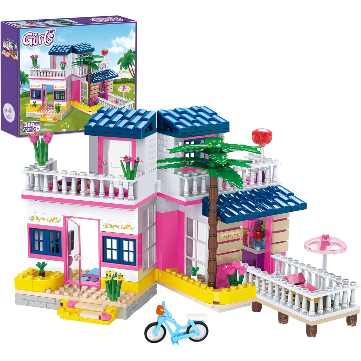 Tblicked Dream Girls Beach House Building Set Friends Seaside Villa 360 Pieces City Family Playset Boys Vacation Cabin Model Building Kit STEM Toy Gift Age 6-12