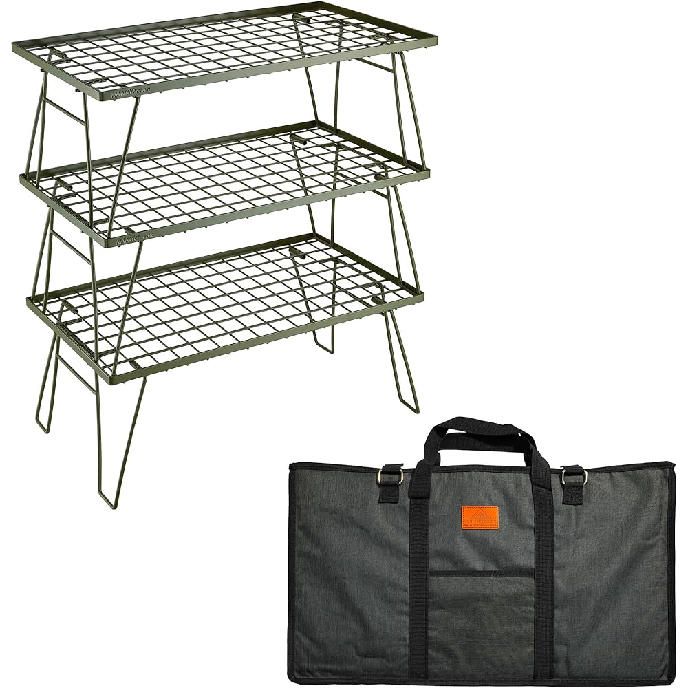 Camping Moon (CAMPING MOON) Olive Drab Field Rack Ground Rack Folding Rack Olive Gray Khaki with Storage Bag Main Unit T-233 3 Piece Set T-233-3T & Camping Moon Ground Rack Field Rack Top Plate Made of Bamboo Lightweight Bamboo Top Plate T- 2301 [Set pur