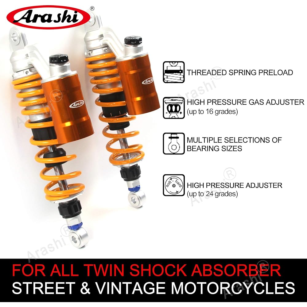 Arashi 330mm Universal Rear Suspension Shock Absorber CB400SF NC39 NC42 VTEC GSX400 Inazuma 400 XJR400 (Nitrogen Filled) Motorcycle Accessories Gold