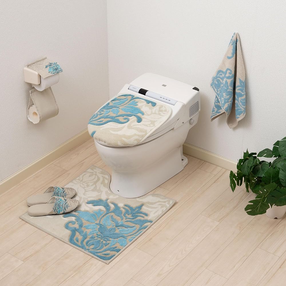 Senko DECORMUSEE Samira Long Toilet Mat Approx. 80 x 60 cm Blue Gray Damask Pattern Antibacterial Odor Resistant Made in Japan 31929
