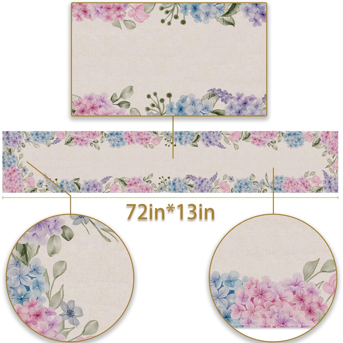 Pudodo Hydrangea Table Runner Eucalyptus Leaves Spring Summer Floral Print Tablecloth Farmhouse Kitchen Dining Room Home Decor