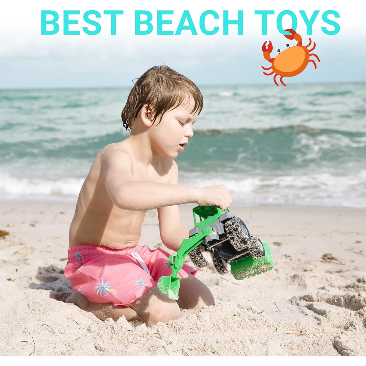 CO-T Excavator Toys for Boys - Backhoe Toys for Toddlers - Bulldozer for Toddlers - Toy Backhoe Sand Truck - Polesie Sandbox Toys - Green Excavator Beach Toy