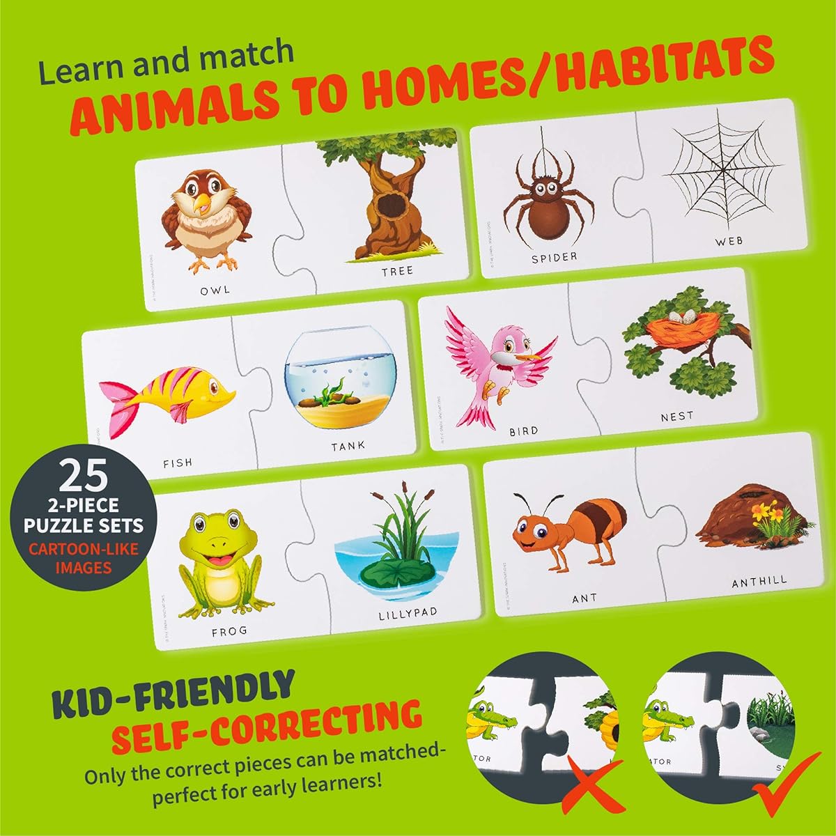 Animal Homes Puzzles - Animal Games 25 Puzzle Set Large Animal Matching Cards - Animal Puzzle Set Educational Games Kids Puzzles for Ages 3+ Kids Puzzles Preschool Games