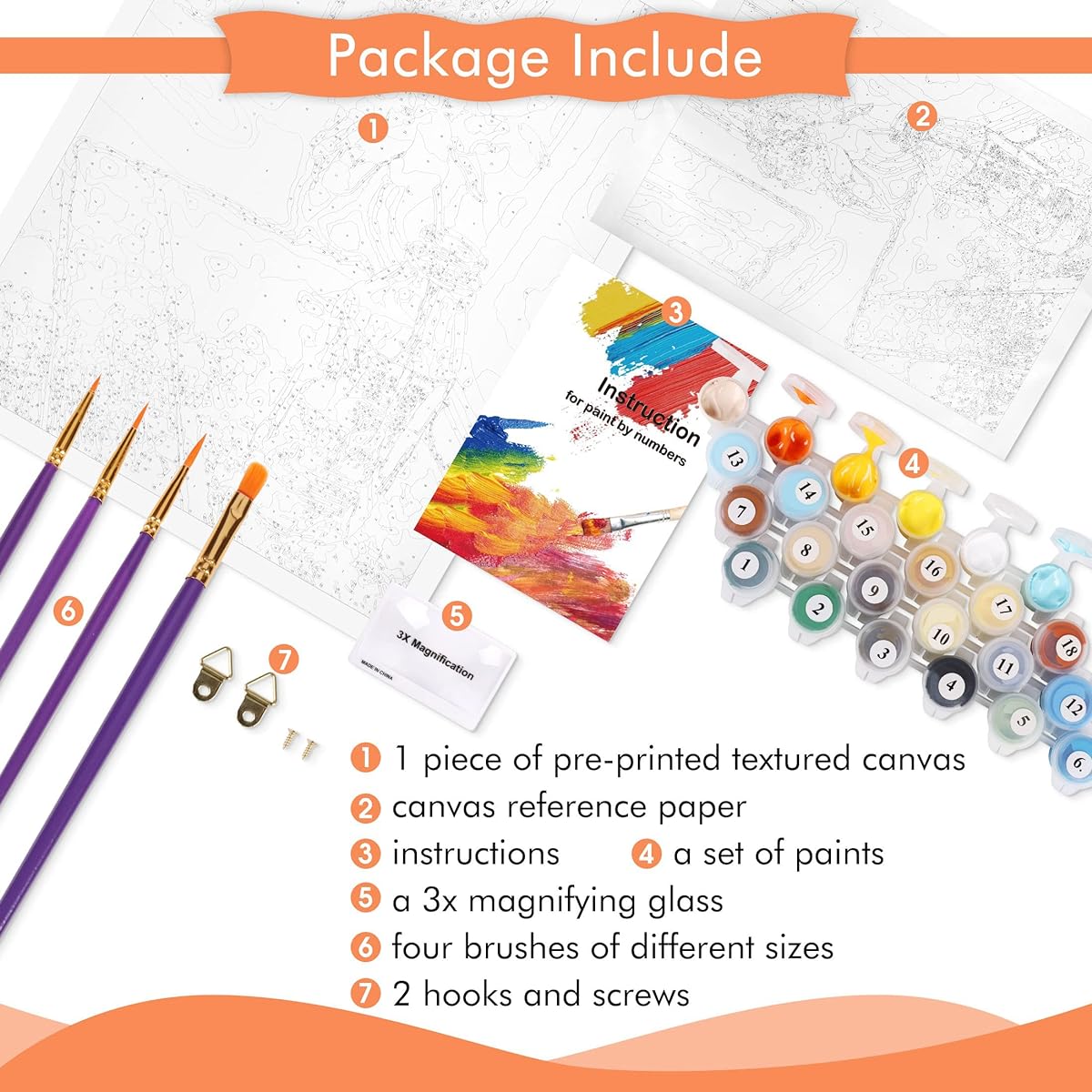 Tonzom Paint by Numbers for Kids, Students, Adults Beginners, DIY Oil Painting with Brushes, 16x20 Inch (Wooden Framed or Unframed) Frameless PNB-1612230106