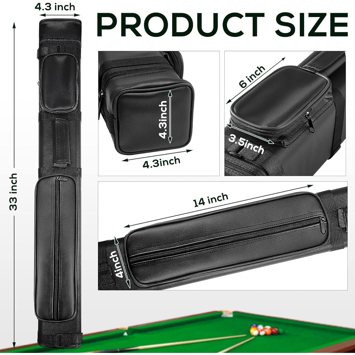 Deekin 3 x 6 Pool Stick Case, Hard Billiard Cue Stick Case, Pool Stick Carry Case Storage Pouch, Pool Table Accessories, 9 Hole PU Pool Cue Bag with 2 Pool Chalk Cubes (Black)