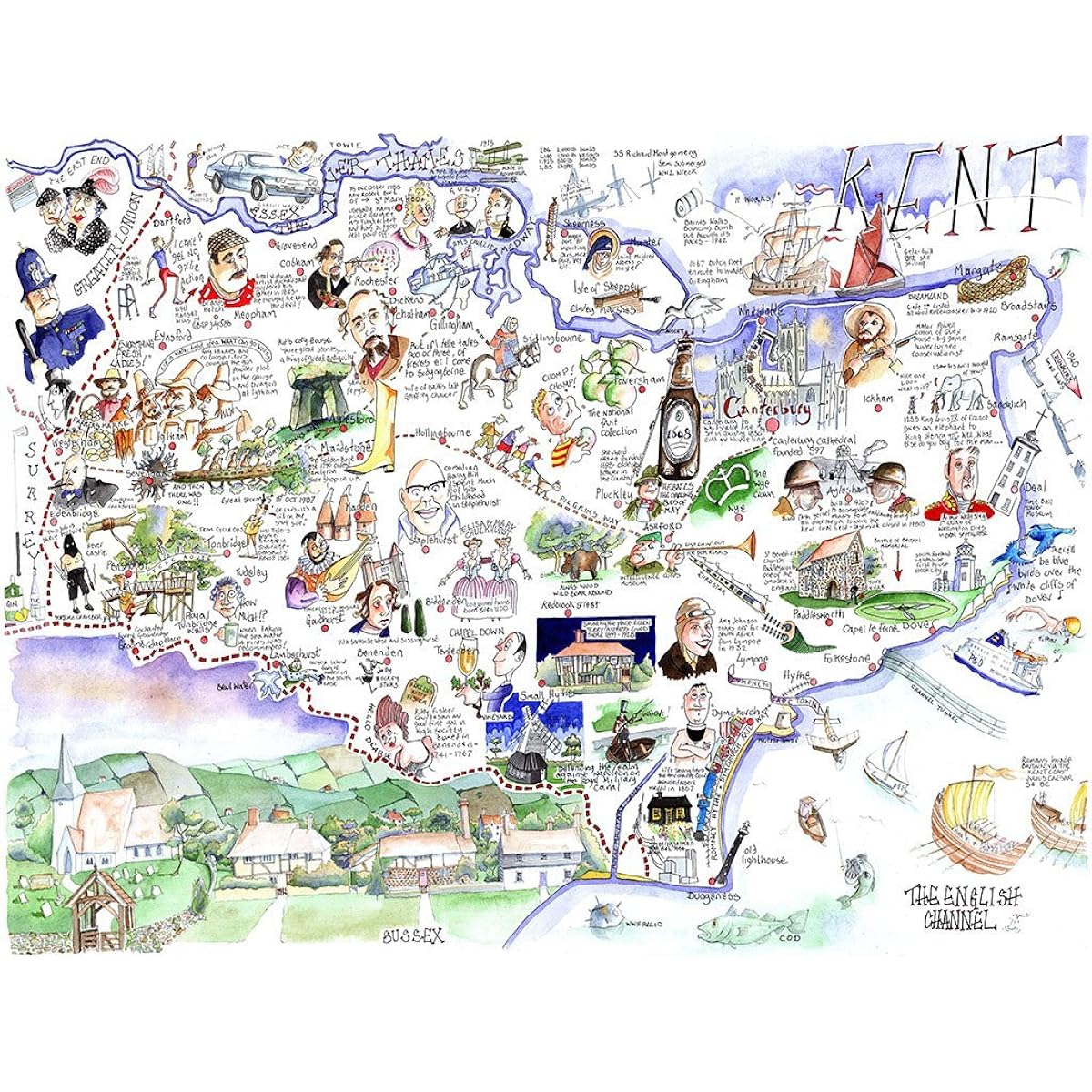 Comical Map of Kent - Tim Bulmer 1000 Piece Jigsaw Puzzle