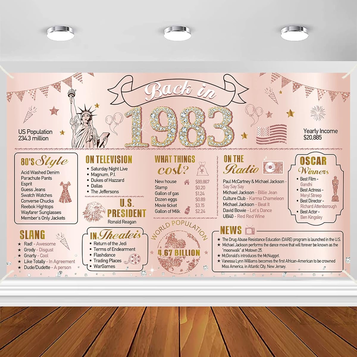 Large 40th Birthday Banner Backdrop Decoration for Women Rose Gold Back in 1983 Happy 40th Birthday Background Sign Party Supplies Pink Happy 40th Birthday Photo Props for Indoor Outdoor