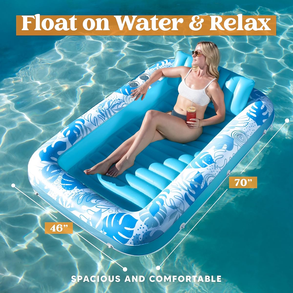 Sloosh Inflatable Tanning Pool Lounger Float for Adults 70" x 46" Large Suntan Bathtub Pool Float Tanning Tub Ice Bathtub Tanning Bed Blow Up Pool Raft Lounge Float Large - Blue