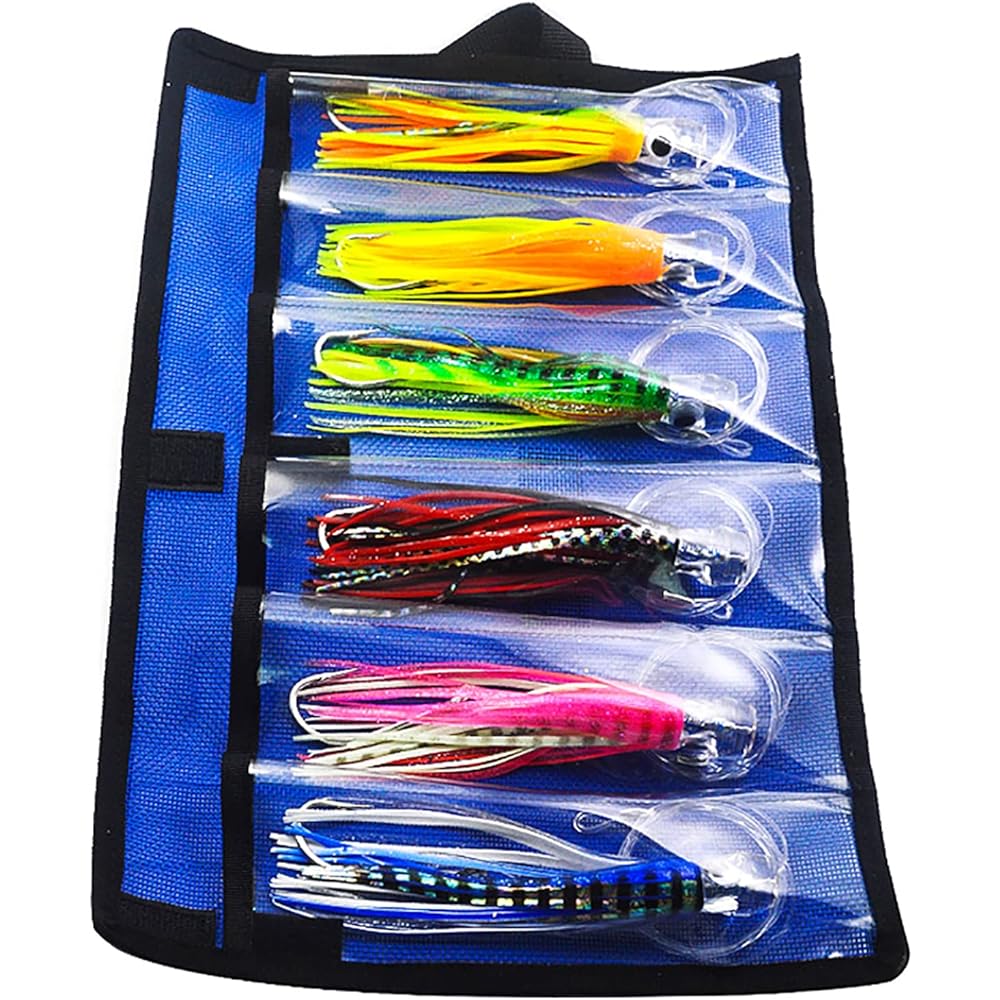 kmucutie Set of 6 6.5" Trolling Lures Marlin Tuna Dolphin Shark Big Game Deep Sea Fishing Lures with Mesh Bag (6.5")