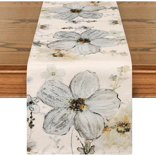 Alynsehom Floral Table Runner Ink Peach Blossom Table Cover Rustic Table Runner Vintage Cotton Linen Table Cover for Kitchen Coffee Summer Spring Holiday Dining Table Home Living Room Decor - 13 x 70 Inch