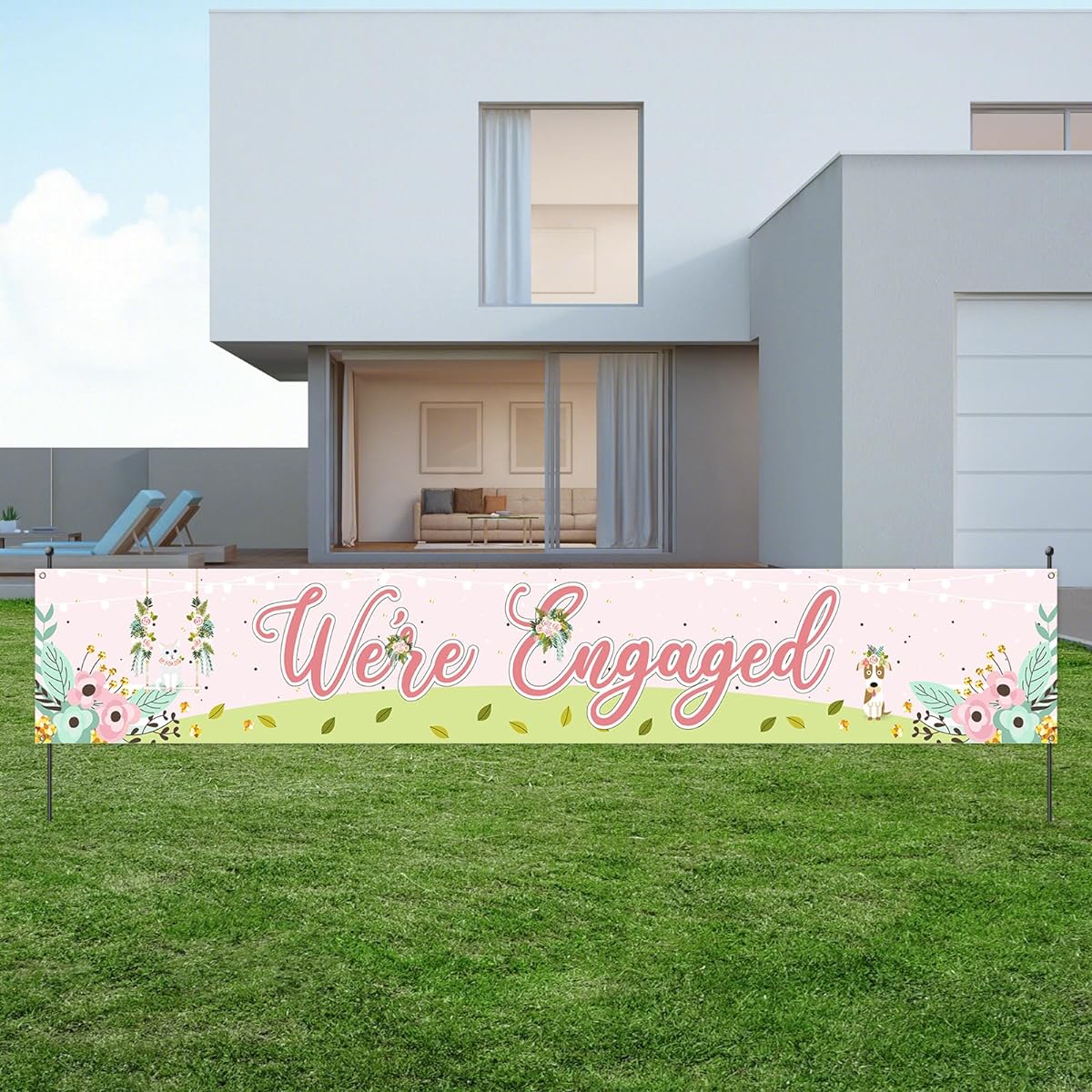 Helewilk We're Engaged Banner,Large Engagement Sign Banner,Fabric Wedding/Engagement Yard Porch Backdrop Banner,Engagement Party Decorations,Photo Booth Props,10x2ft