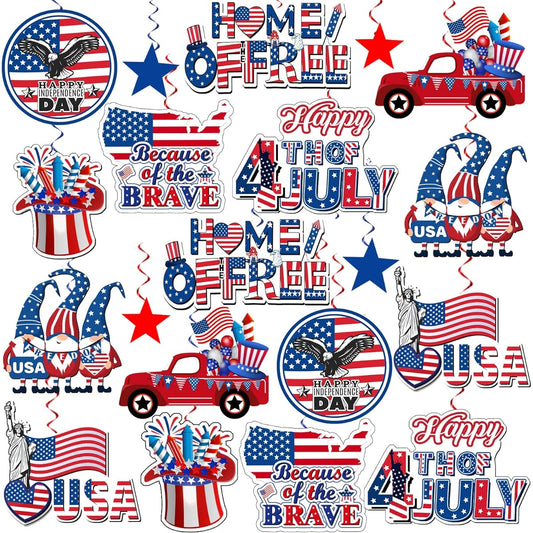 36pcs 4th of July Decorations Hanging Swirls, NO-DIY Patriotic Decor 4th of July Party Decorations Hanging Swirls Independence Day 4th of July Decorations Hanging Swirls