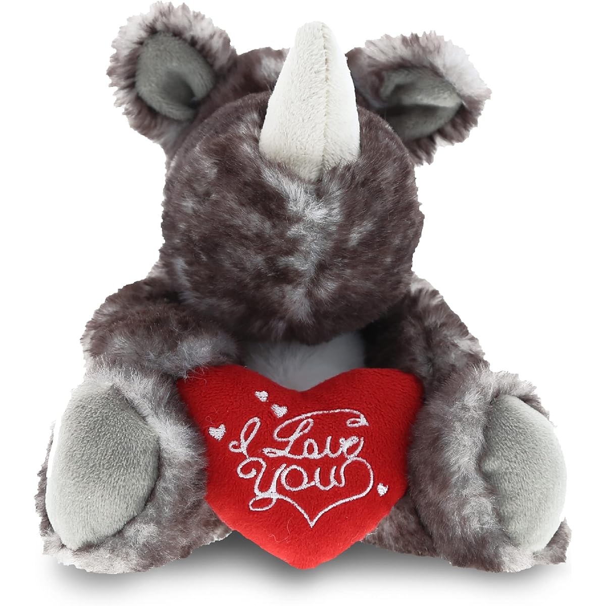DolliBu I Love You Valentine Plush Sitting Brown Rhino - Cute Soft Cuddly Stuffed Animal with Red Heart for Valentine's Day, Birthday Gift, Anniversary, Romantic Date - 5.5 Inch