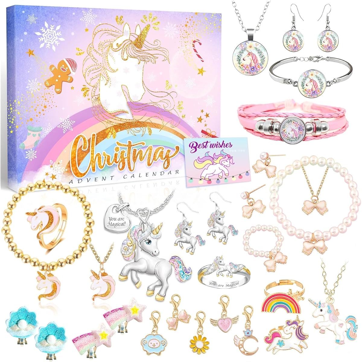 Unicorn Jewelry Advent Calendar 2022 for Girls, Christmas Jewelry Advent Calendar, 24 Days of Novelty Gifts, Christmas Decor Gifts for Daughter, Niece, Granddaughter, Adult Girls, Friends