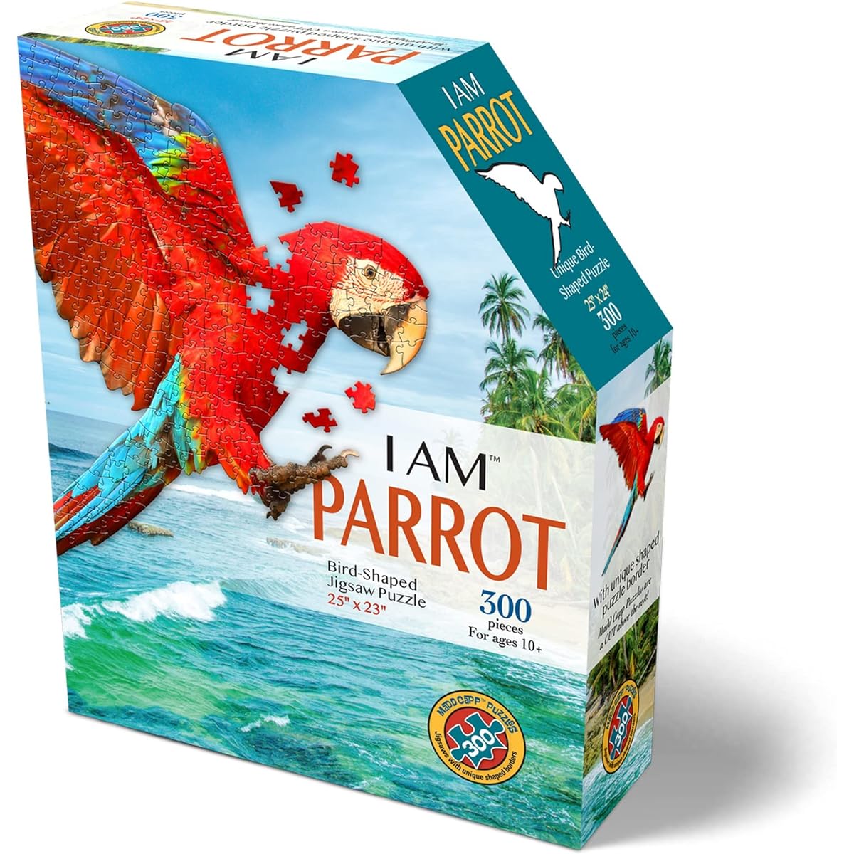 Madd Capp Parrot 300 Piece Jigsaw Puzzle for Ages 10+ - 6022 Uniquely Shaped Border Challenging Randomly Cut Pieces Deluxe 5-Sided Tamper-Proof with Educational Fun Facts (Parrot 300/6022)