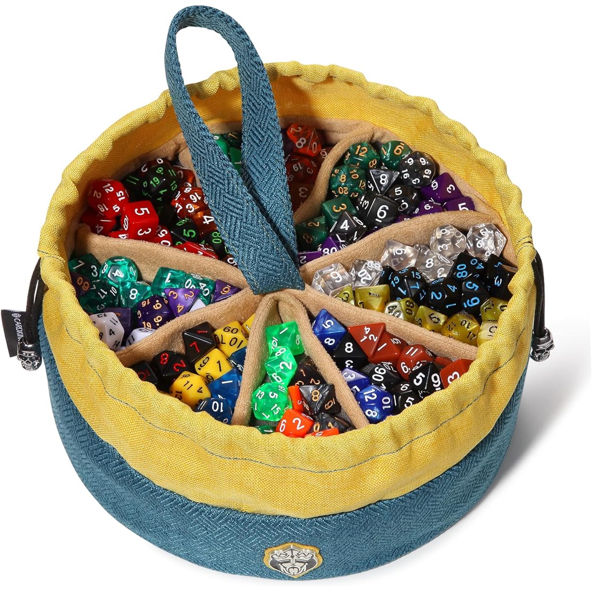 CardKingPro Extra Large Dice Bag - Large DND Drawstring 7 Pocket Bag for 150+ Dice - 7 Segment Pockets - Blue - Perfect for D&D Dice Storage, Holds 150+ Dice, Patented Design