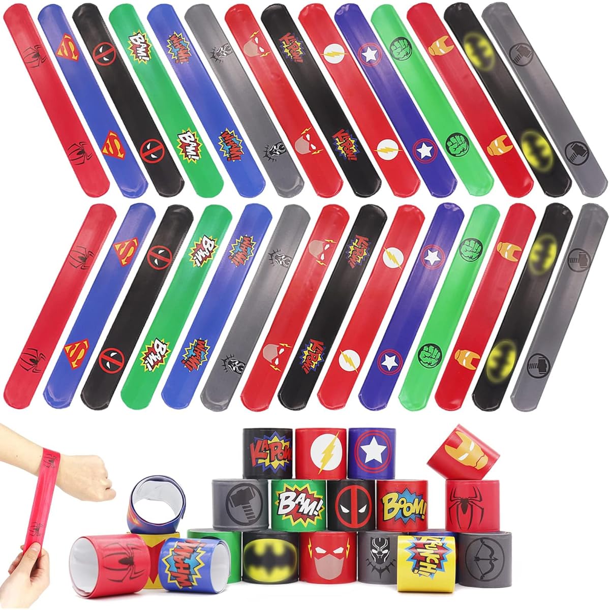 48 Slap Bracelets for Kids, Party Bag Fillers Wristbands, Fun Boys and Girls Snap Bands Bulk Vinyl Rolls, Birthday Gifts, Goodie Bag Flavors, School Classroom, Small Toys