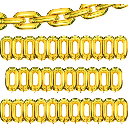 32" Foil Chain Balloons Jumbo Chain Balloons 80s 90s Party Decorations Giant Balloon Chain Balloons Gold 32pcs