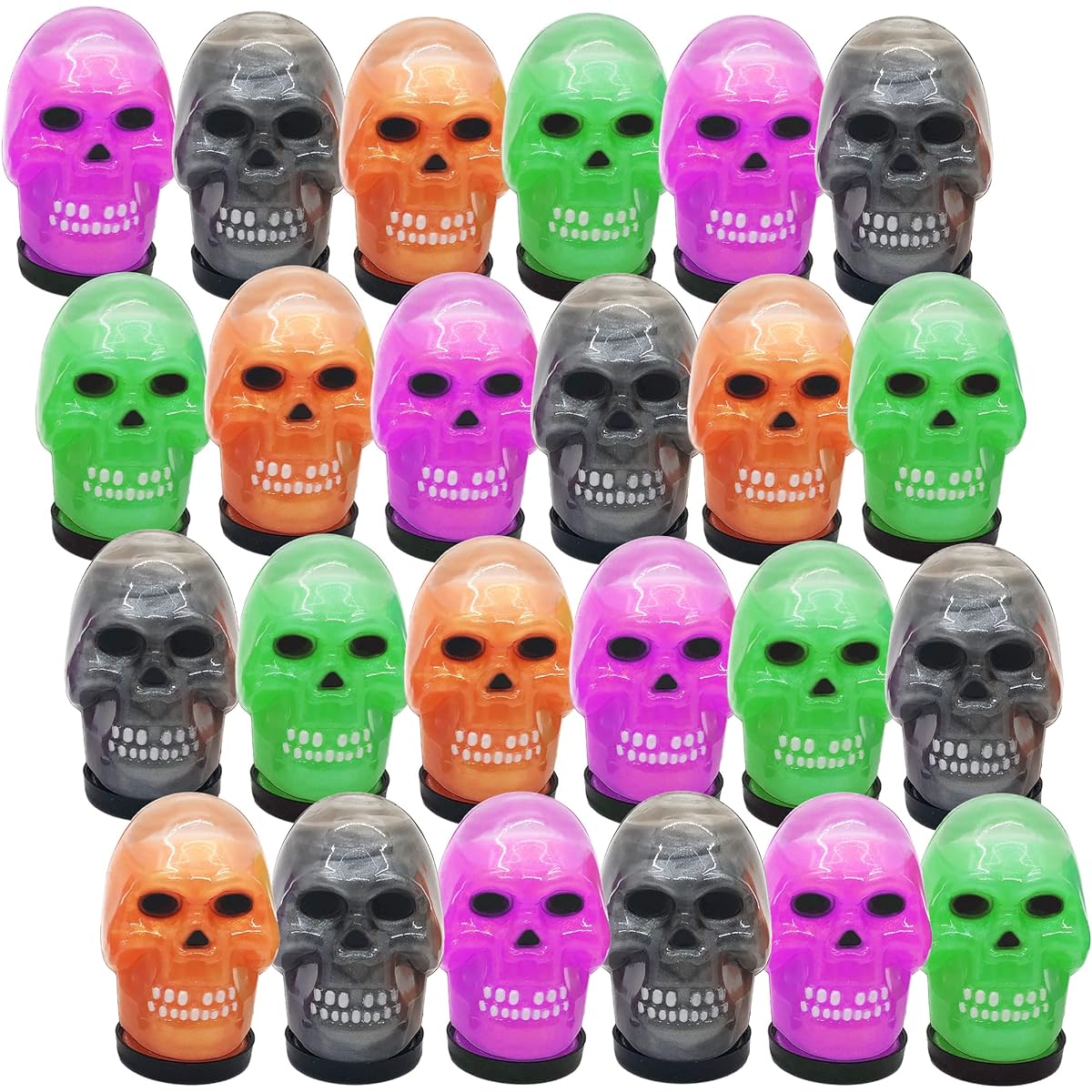 ArtCreativity Skull Head Noisy Putty Halloween Toys Set of 24, Candy Trick or Treat Supplies for Kids, Halloween Party Favors, Halloween Goody Bag Fillers, Prank Toys, 4 Colors