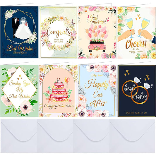 24 Pcs Wedding Cards for Bride and Groom, Assorted Wedding Greeting Cards with White Envelopes, Wedding Congratulations Cards Bulk for Bridal Shower and Newlywed Wedding Celebration, 4.5 x 6.2 Inch