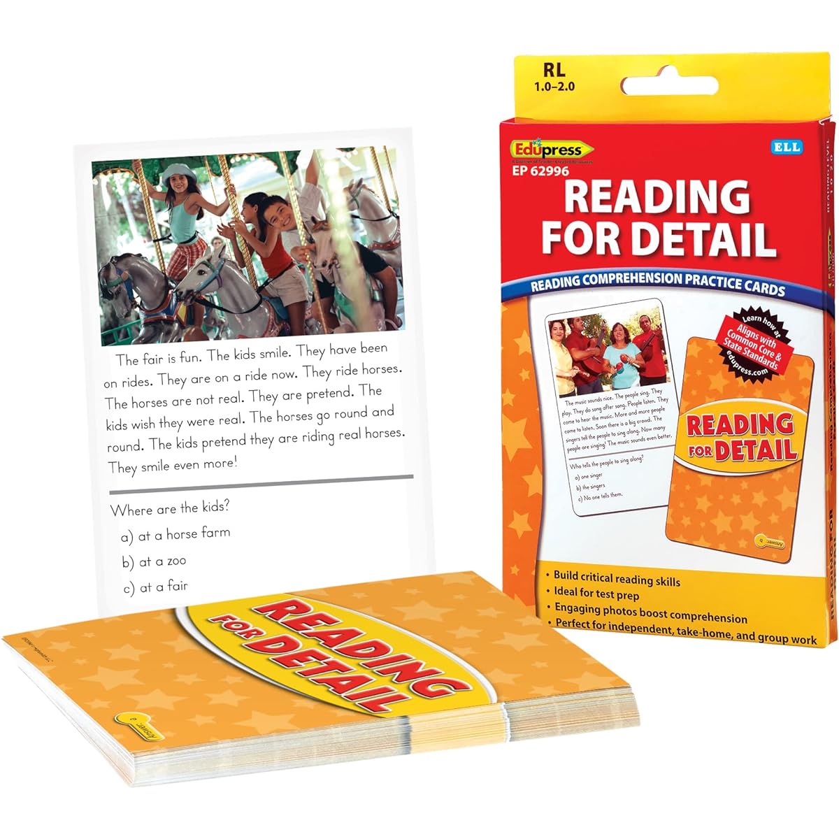 Edupress Reading Comprehension Practise Cards, Reading for Detail, Yellow Level (EP62996)