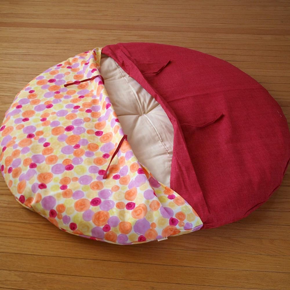 Nude Senbei Zabuton & Cover Set, Water Repellent Type, Diameter 100cm, Rakuchu Takaokaya (Floral Green x Nanohana)