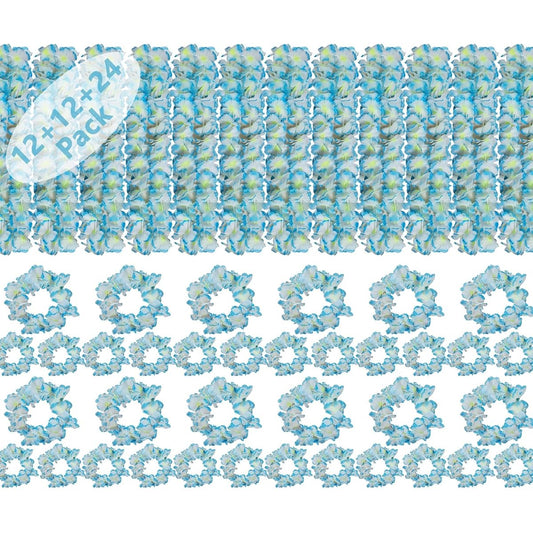 48pcs Heavyweight Hawaiian Leis Bulk Tropical Flower Leis Jumbo Set with 12 Headbands, 24 Bracelets and Floral Necklaces Hawaii Party Supplies Floral Garland Hula Luau Party Decorations Graduation Leis Birthday Beach Wedding Favors (Blue)