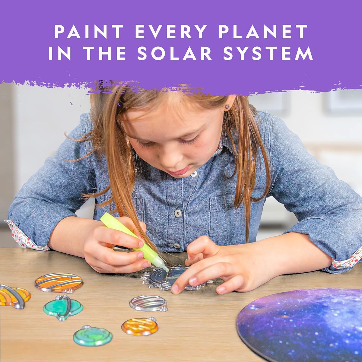 NATIONAL GEOGRAPHIC Window Art Kit for Kids - Stained Glass Solar System Art & Craft Kit Glow in the Dark Planets, Use as Sun Catcher in Windows, Hanging Decoration for Ceiling, Mobile, Space Room Decor