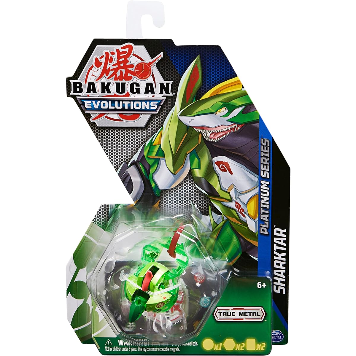 Bakugan Evolutions Sharkta (Green) Platinum Series True Metal 2 Bakushin Character Card Kids Toys for Boys Ages 6+
