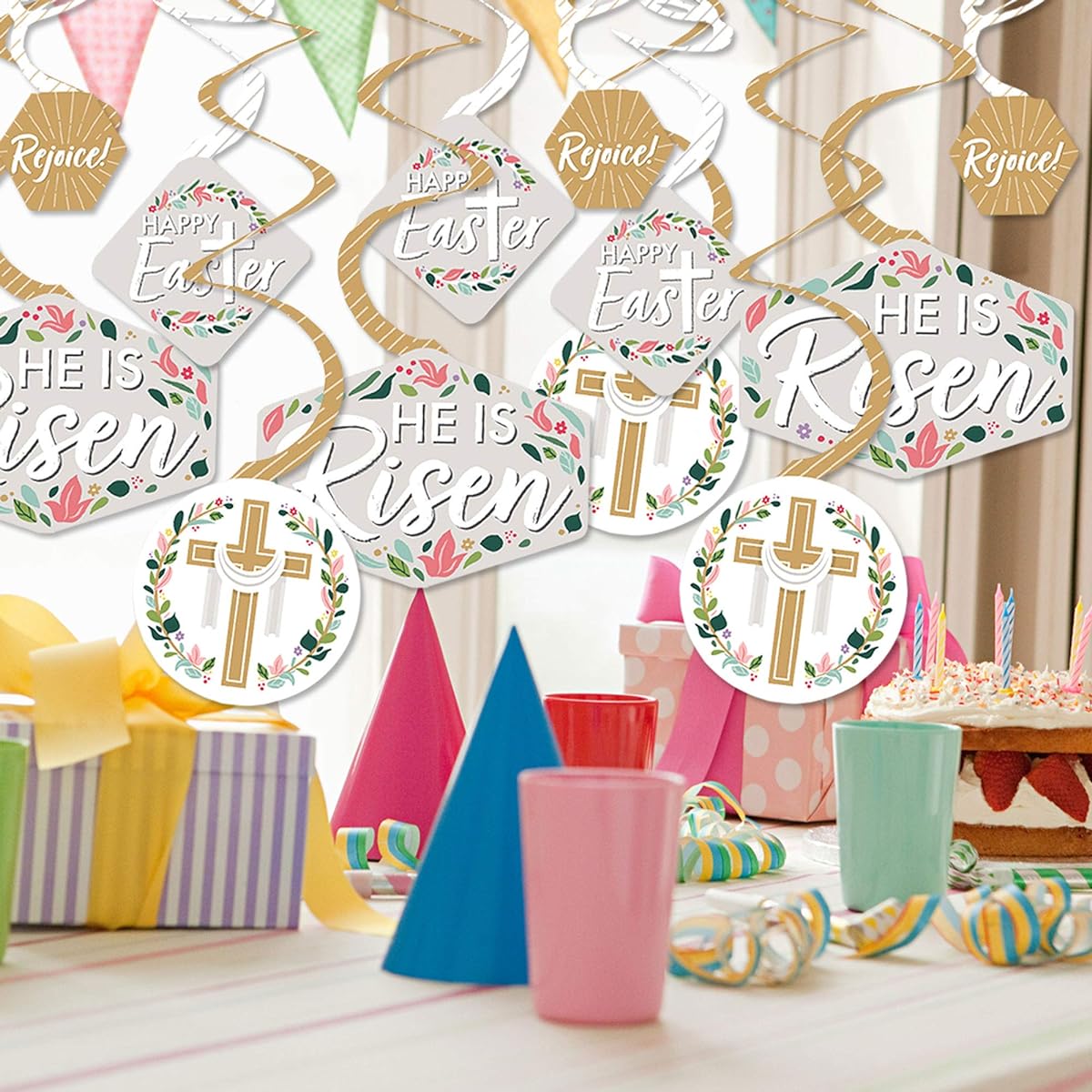 Big Dot of Happiness Religious Easter - Christian Holiday Party Hanging Decorations - Party Decor Swirls - Set of 40