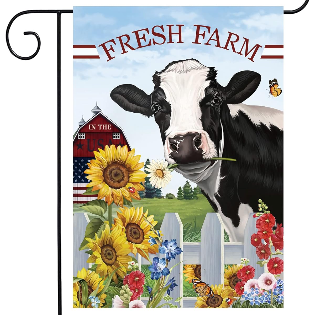 wondever Cow Sunflower Garden Flag 12x18 Double Sided Small Vertical Burlap Farm Animal Flower Garden Flag Farmhouse Style Garden Holiday Outdoor Flag Decor