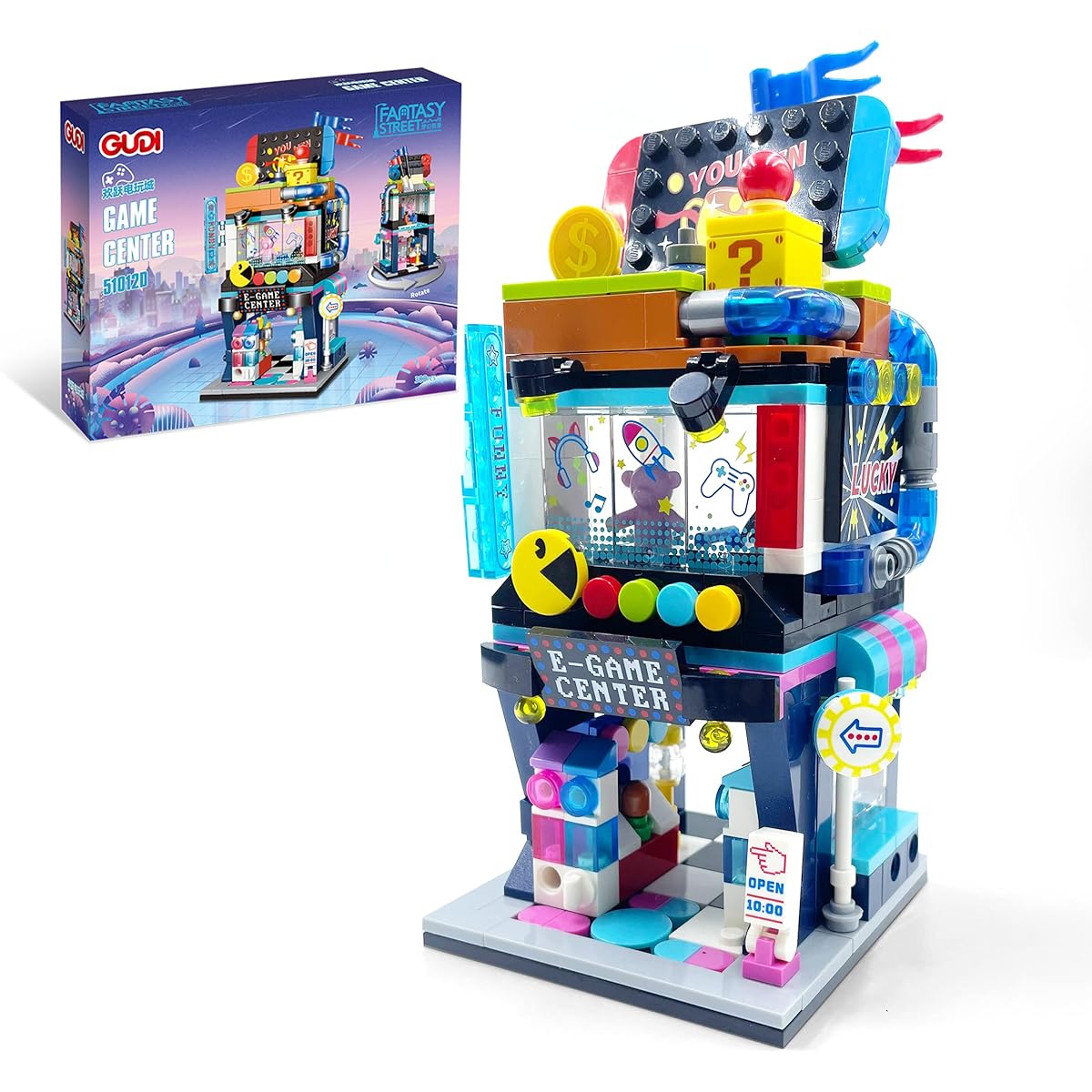 MENYORD Mini Street View Building Blocks Kit 300 Pieces MOC Creative Game Center Architecture Toy for Ages 6+ (2023, Compatible with Lego Sets) (Game Center)