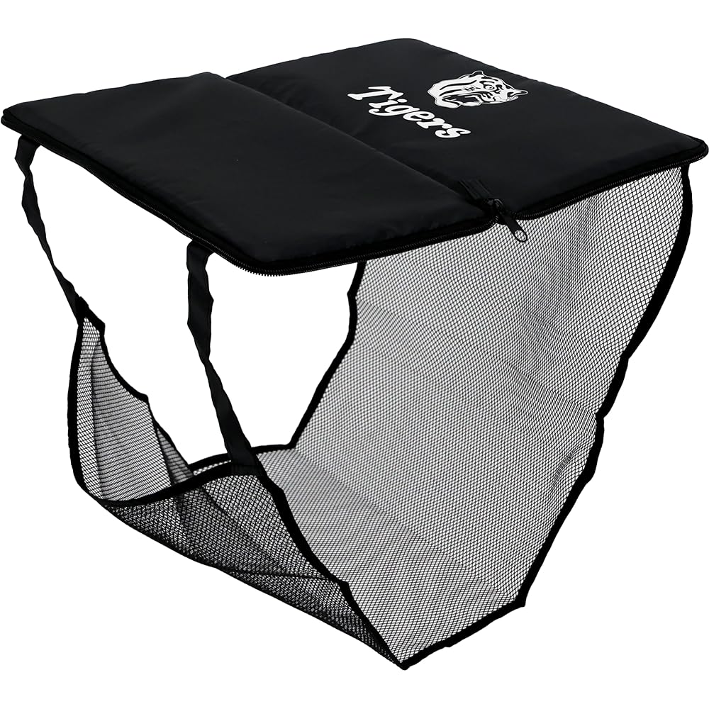 Hanshin Tigers Folding Cushion Stadium Cushion Lightweight Portable Butt Mat Cushion Luggage Holder Cushion with Foot Net Hanshin Tigers Ver. Seat Cushion Watching Sports Black Polyester 34 x 17cm