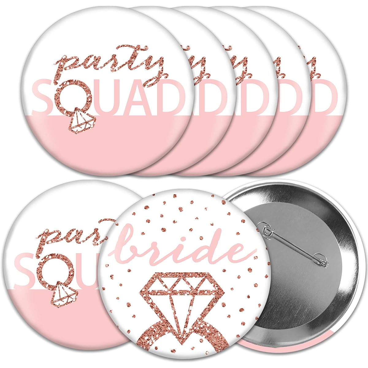 Big Dot of Happiness Bride Squad - 3" Rose Gold Bridal Shower or Bachelorette Party Badges - Pinback Buttons - Set of 8, Rose Gold, 8 Count (Pack of 1)
