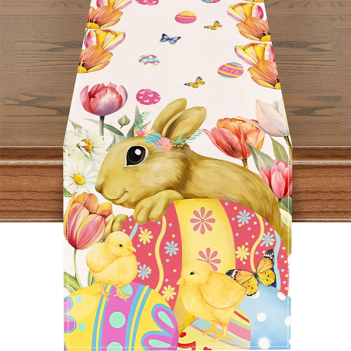 Easter Table Runner 13x72 Inch Easter Egg Tablecloth Decoration Easter Bunny Centerpiece Home Kitchen Table Decorations and Supplies