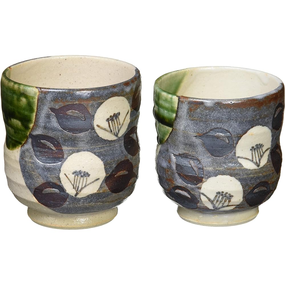 Ale-net Tea Cup Pair Set, Oribe Grape Crest Couple Tea Cup, Pair Tea Cup, Hand Painted Pottery, Mino Ware