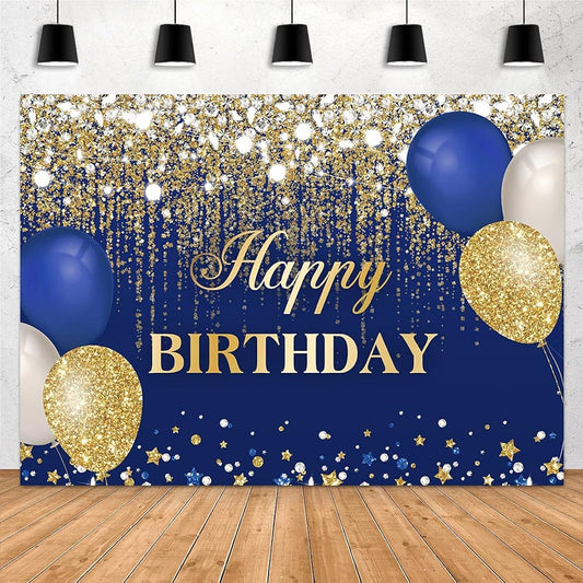 7 x 5ft Blue and Gold Happy Birthday Backdrop Glitter Gold Dot Diamond Balloons Birthday Party Supplies Women Girls Birthday Photo Backdrop Party Decoration Cake Table Banner Banner Banner Banner
