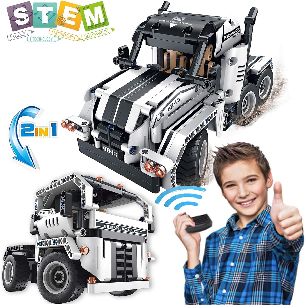 STEM Building Toys for Boys & Girls, 2 in 1 Remote Control Building Kit, Build a Semi-Truck/Cabover, Early Learning Technics Building Blocks RC Kit, Best Gift for Kids Ages 7-12