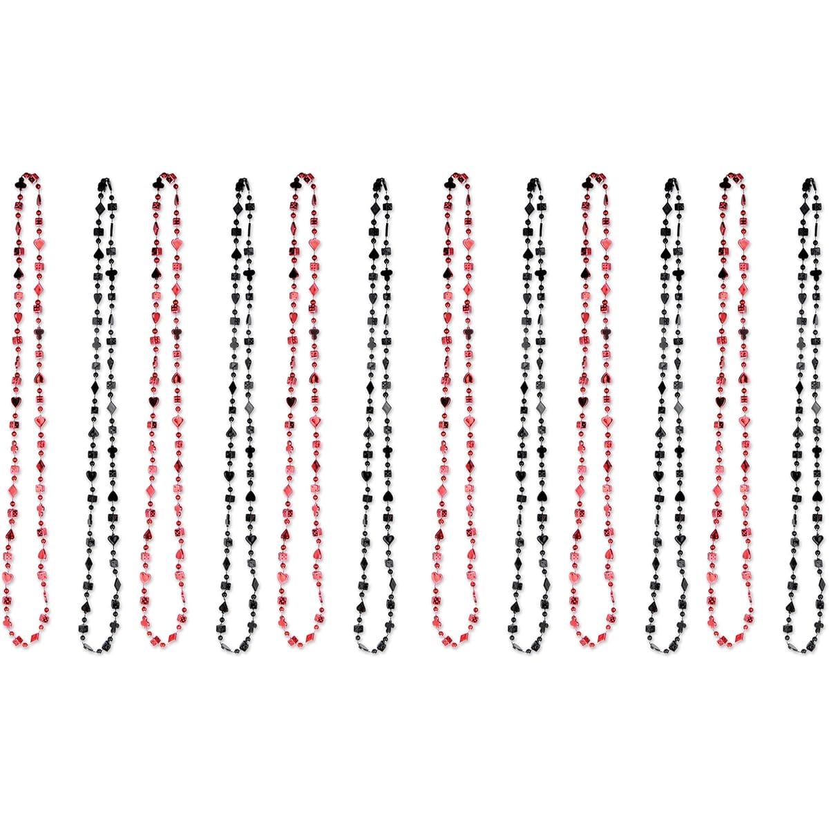 Beistle Card Suits Dice Casino Necklace 12 Piece Party Bead Favors 33" Black/Red
