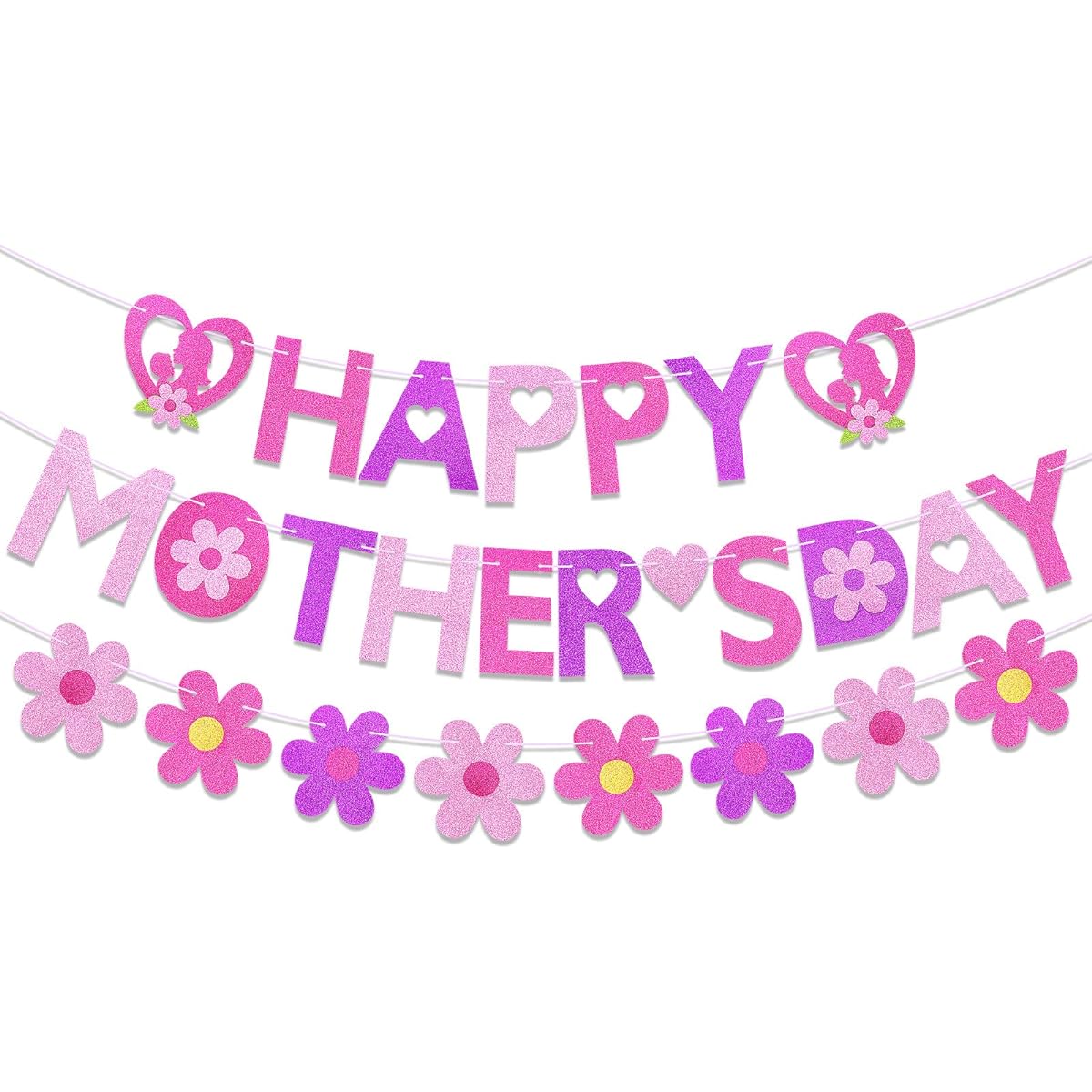 HOWAF Mother's Day Decoration Banner Glitter Backdrop Banner Happy Mother's Day Party Decorations Mom's Day Party Supplies for Home Decoration Happy Mother's Day Floral Backdrop Banner